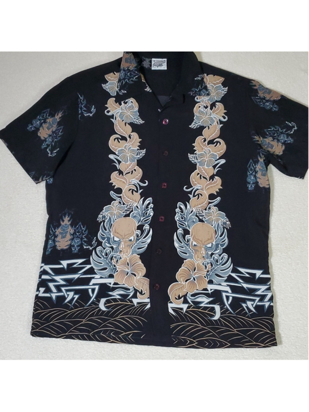 Vintage Kennington Ltd Mens M Button Up Skull Hawaiian Floral